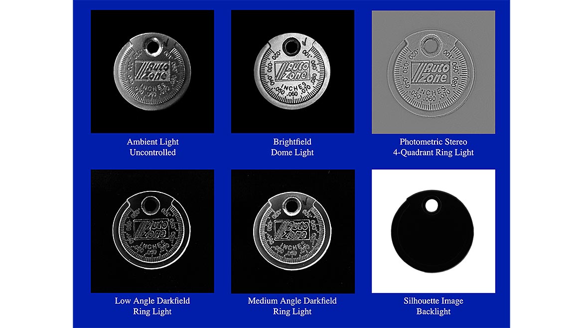 Figure 4: Choose the machine vision lighting implementation that best shows the features that must be inspected. Different lighting = difference results.